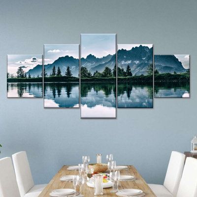 5 - Piece Panoramic Mountain & Lake Canvas Wall Artwall artexectivedecor5 - Piece Panoramic Mountain & Lake Canvas Wall Art