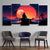 Cosmic Sunset Explorer 5 Panel Wall Art – Astronaut Red Sun Canvas Set Exective Decor