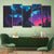Enchanted Neon Forest 5 Panel Wall Art – Cosmic Tree Magenta Sky Canvas Set Exective Decor