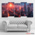 Red Neon Bitcoin City 5‑Panel Canvas | Crypto Wall Art