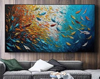 Abstract Ocean Fish Swarm Canvas Wall Artwall artexectivedecorAbstract Ocean Fish Swarm Canvas Wall Art