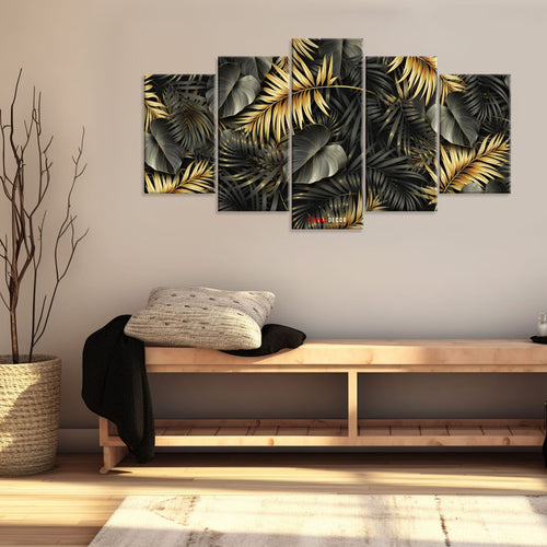 Elegant Golden Tropical Leaves Multi - Panel Wall Artwall artexective DecorElegant Golden Tropical Leaves Multi - Panel Wall Art