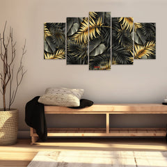 Elegant Golden Tropical Leaves Multi - Panel Wall Artwall artexective DecorElegant Golden Tropical Leaves Multi - Panel Wall Art