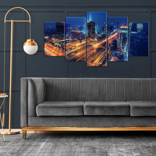 Modern Cityscape Night View Multi - Panel Wall Artwall artexective DecorModern Cityscape Night View Multi - Panel Wall Art