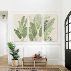 Set of 3 banana leaf painting,Sage green art,Tropical wall artwall artexectivedecorSet of 3 banana leaf painting,Sage green art,Tropical wall art