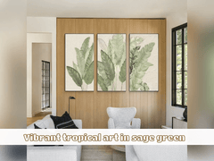 Set of 3 banana leaf painting,Sage green art,Tropical wall artwall artexectivedecorSet of 3 banana leaf painting,Sage green art,Tropical wall art