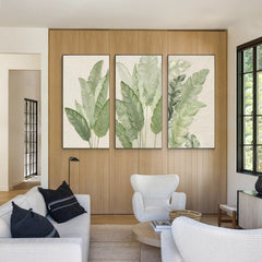 Set of 3 banana leaf painting,Sage green art,Tropical wall artwall artexectivedecorSet of 3 banana leaf painting,Sage green art,Tropical wall art