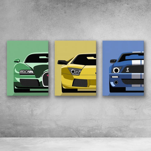 Sports Car Pop Art Trio – Bold & Modern Automotive Wall Decorcar wall artexective DecorSports Car Pop Art Trio – Bold & Modern Automotive Wall Decor