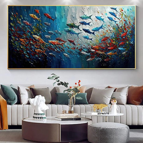 Abstract Ocean Fish Swarm Canvas Wall Art